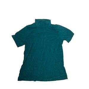 Vintage Teal Turquoise Shimmery Turtleneck Top Women’s Medium Stretchy Retro